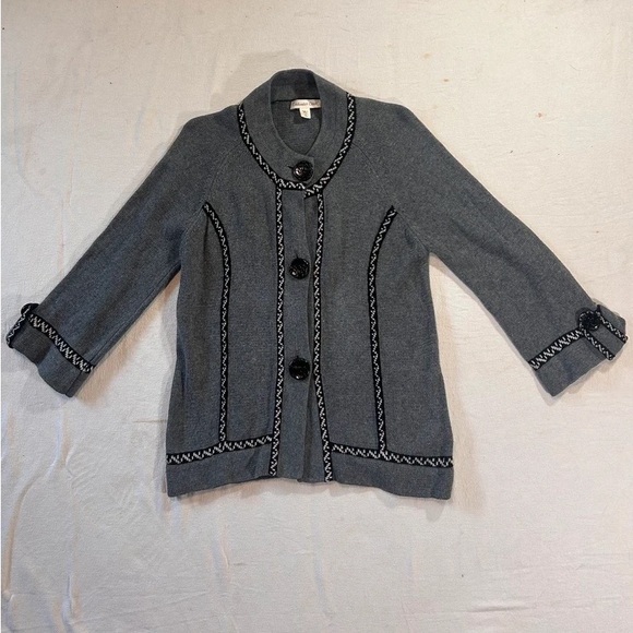 Coldwater Creek Gray Cardigan with Black Trim - Picture 1 of 2
